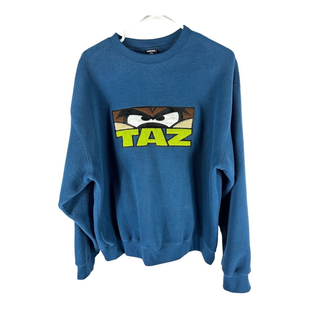 Vintage Looney Tunes Mens M Tazmanian Devil Taz Spell Out Fleece Sweatshirt